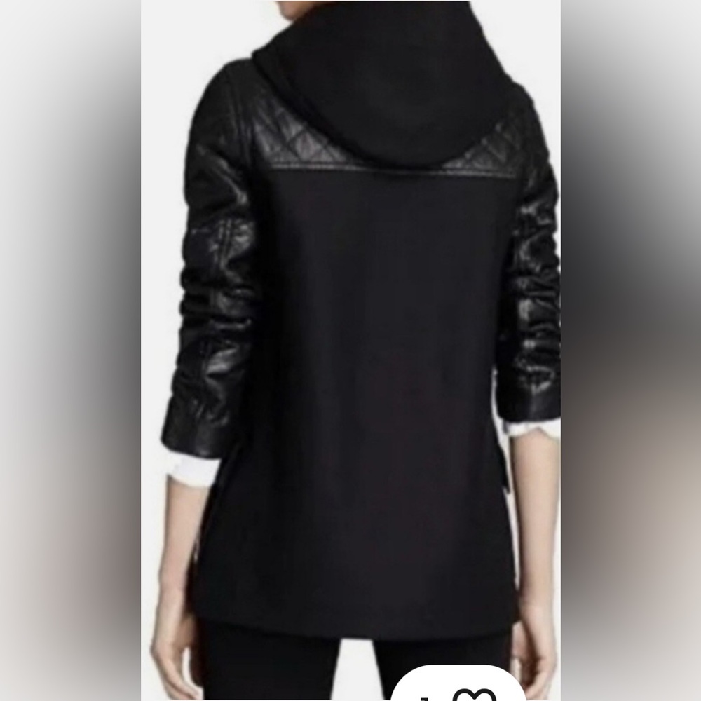 Theory NWT Hooded Marimba Wool Coat with Leather Sleeves Size Small - Picture 4 of 16